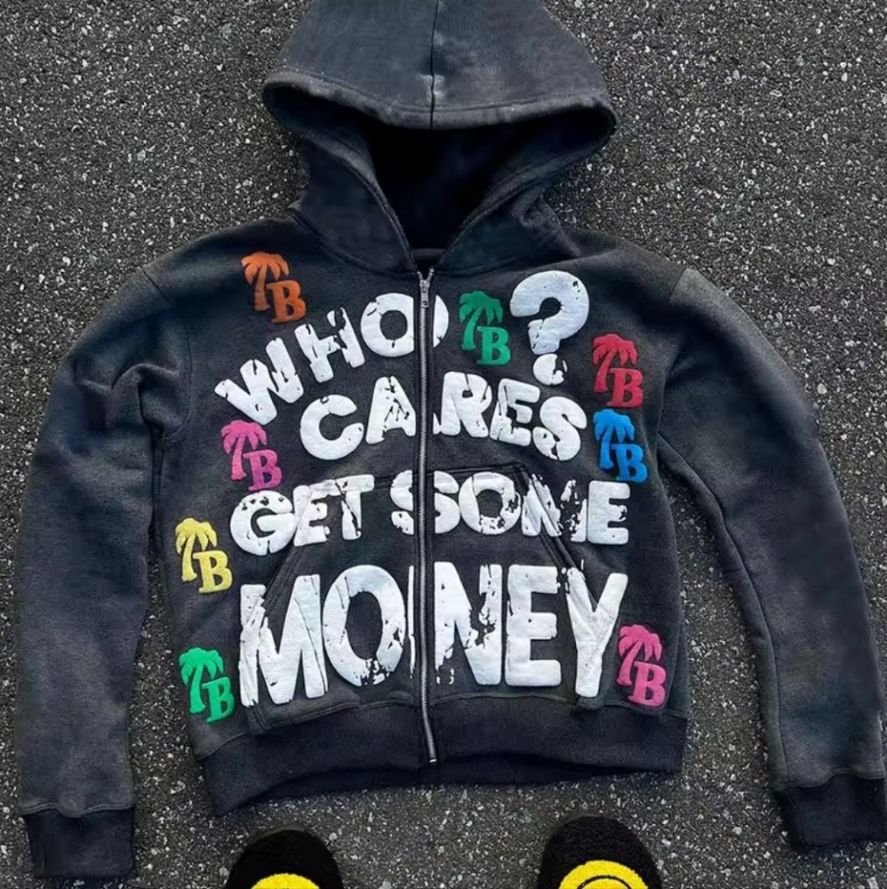 Black and White Hooded Jacket with Graffiti Design